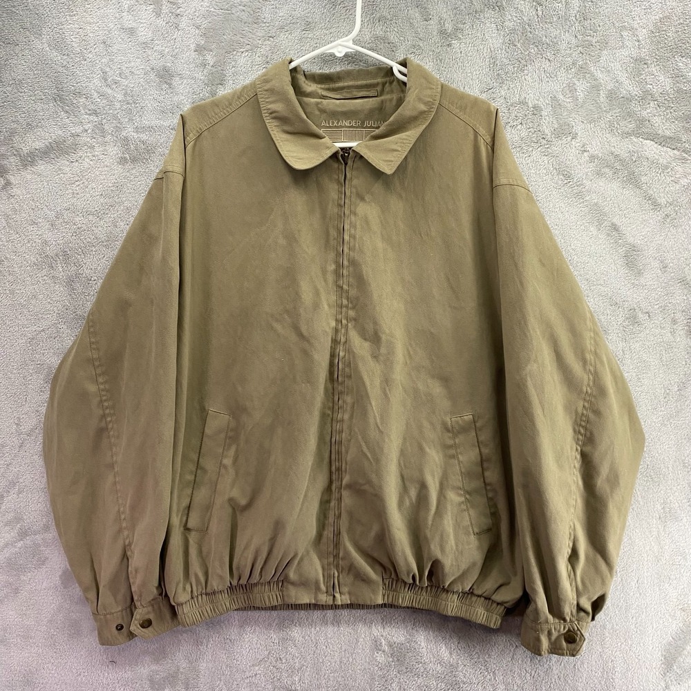 Alexander Julian Colours Mens XL Olive Khaki Zip Bomber Harrington Jacket EUC!